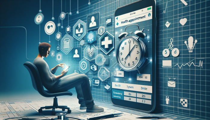 Person using smartphone to easily book liver blood test appointment online, with calendar and clock on screen.