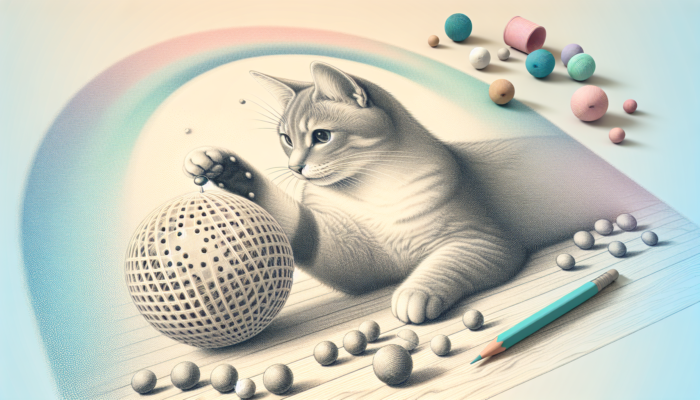A serene cat playing with a catnip wall ball, showing relaxation and joy in a harmonious home.