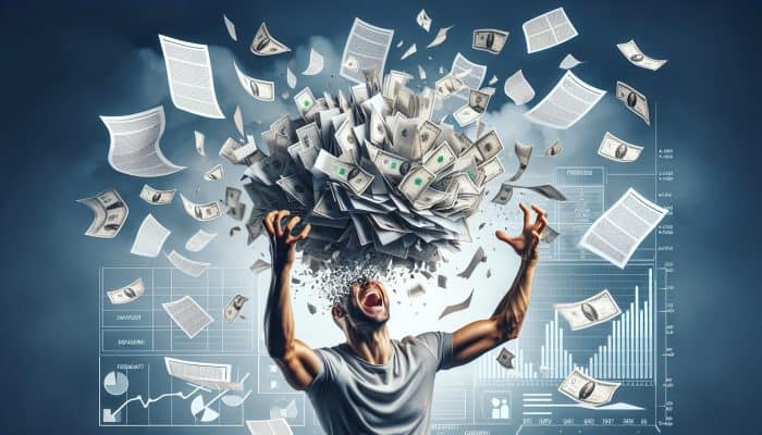 Person shredding high-interest debt statements, consolidating into one lower-interest loan, symbolising financial freedom.