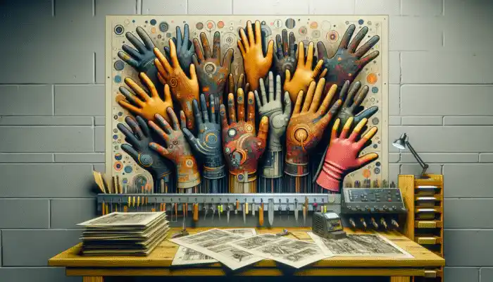 Latex gauntlet gloves from Showa, Ansell, and Polyco on a workstation in Havant, highlighting grip, chemical resistance, and eco-friendliness.
