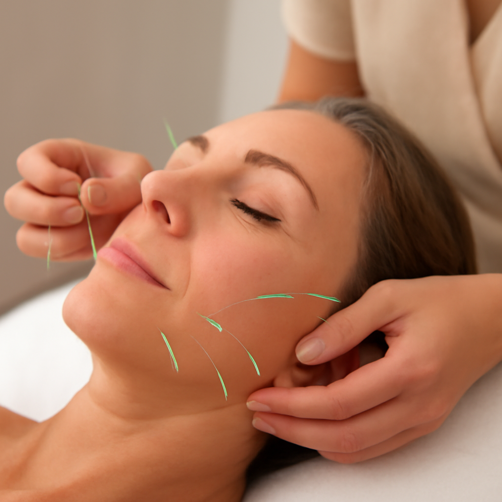 Illustration showcasing a real-world story: from sore jaw to softer lines related to the suitability of cosmetic acupuncture for holistic facial care