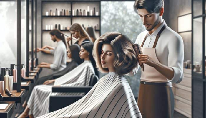 A hairstylist customizing a cascade cut for fine hair, adding volume with short, textured layers.