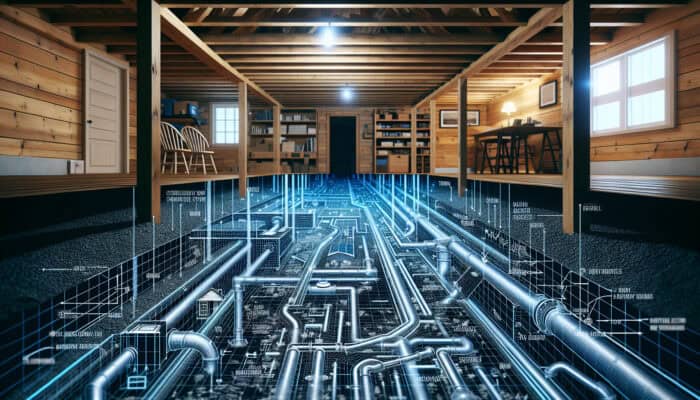 Illustration of a crawl space showcasing expertly installed drainage systems in a Port Coquitlam residence.